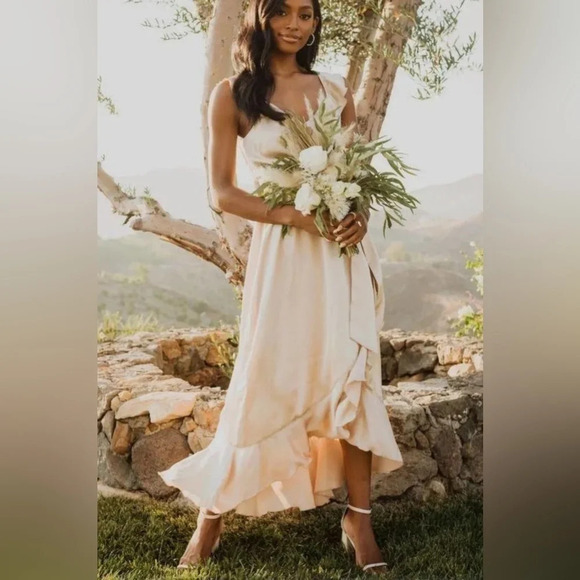 Show Me Your MuMu Dresses & Skirts - Show Me Your Mumu Samantha Ruffle Wrap Style Satin Dress Champagne Gold Sz XS